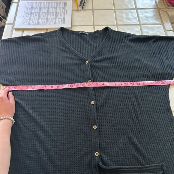 Plus Size Black Waffle Knit Tie Front Tee – Miholl (XXL, Relaxed Fit) - Picture 6 of 12